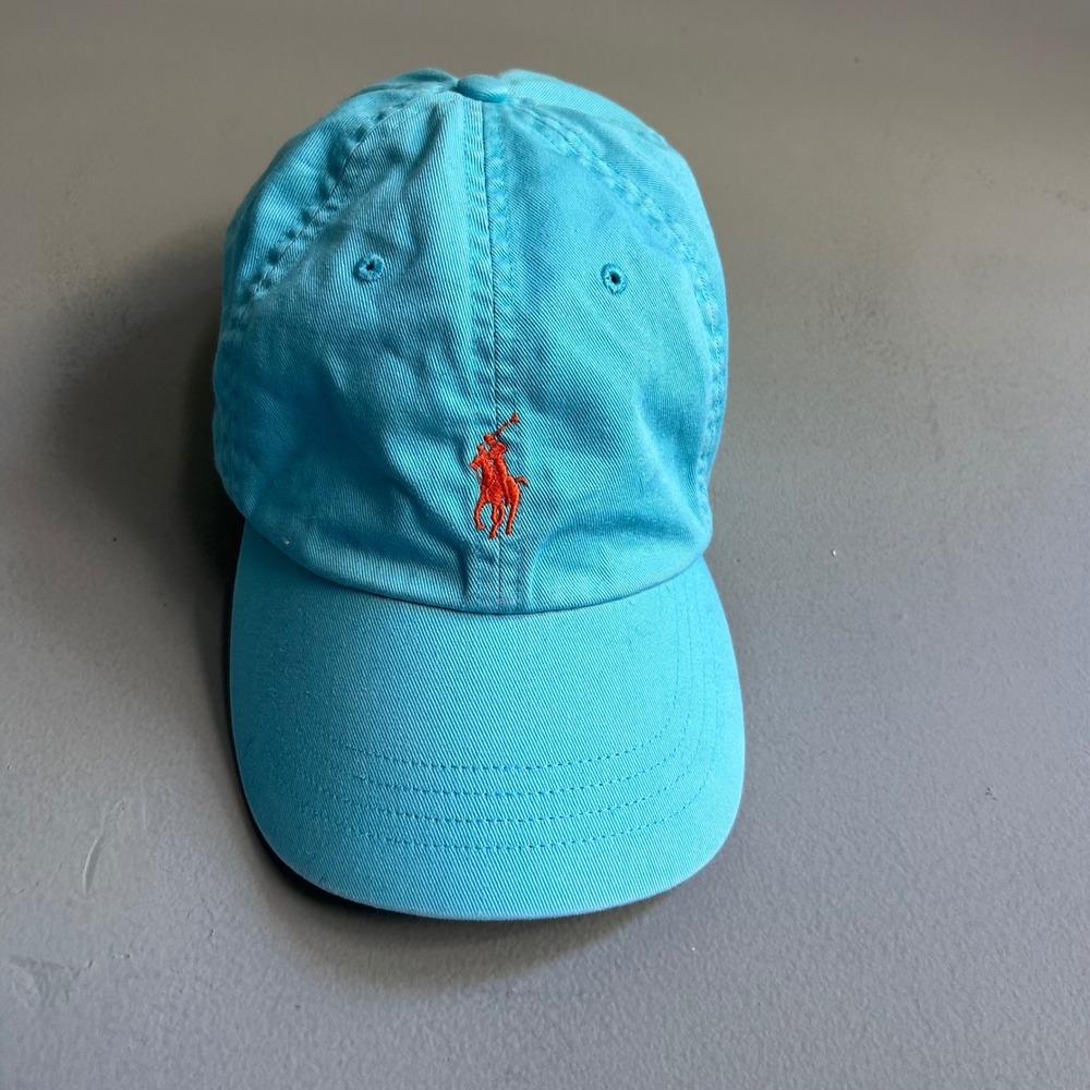 Polo Ralph Lauren Baseball Cap Turquoise Blue Orange Pony Logo Adjustable Hat